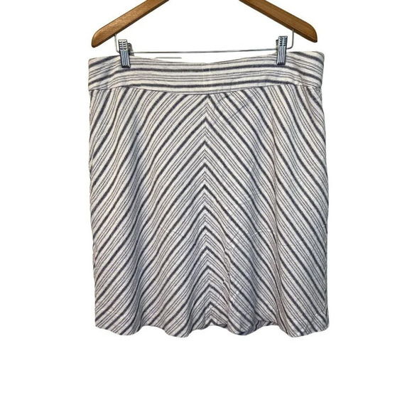 British Khaki Skirt Linen Blend White Black Striped Lined Zipper Womens Size‎ XL - Picture 1 of 6